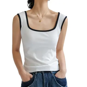 Wide Strap Sleeveless Ribbed Tank Top White Bottoming Camisole For Women In Summer