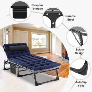Cama Plegable de 5 Posiciones con Marco de Metal, Tumbona Reclinable Portátil para Camping, Playa, Piscina y Tomar el Sol - Product Image 2