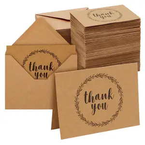 Tarjetas de agradecimiento de papel Kraft personalizadas ecológicas con sobres, ideales para bodas, saludos, Baby Showers, negocios para niños