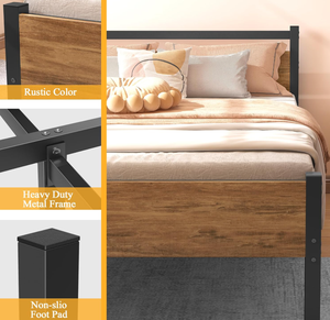 Cadre de lit moderne en métal avec lattes en bois de pin massif - Robuste, silencieux, montage facile, certifié FSC. - Product Image 3