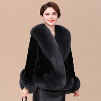 Femmes élégant 2025 hiver importé manteau de vison court Noble col de fourrure de renard Patchwork tenue mère herbe manteau-traitement brut