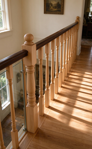 Poteau de balustrade d'escalier traditionnel en chêne massif, balustres tournés, main courante d'escalier en bois, fournisseur en gros, usine, intérieur - Product Image 2