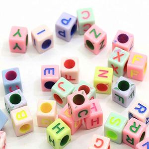Perles alphabet en plastique acrylique, 500g/lot, couleurs pastel, perles intercalaires acryliques en vrac avec grand trou de 3,5 mm - Product Image 3