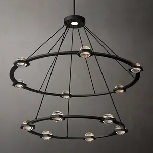 Sunwe Simple style living room black warm alabaster round stone crystal chandeliers lamp pendant lights