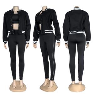 Invierno nueva moda deportes 3 piezas conjuntos mujer traje Patchwork manga larga bordado abrigo + chaleco + Pantalones chándal femenino - Product Image 3