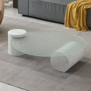 Tavolino da Caffè Rotondo in <span class=keywords><strong>Vetro</strong></span> con Effetto Ondulato, Stile Nordico Creativo e Lusso Leggero Italiano, Vendita Diretta dalla Fabbrica - Product Image 4