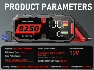 JF.EGWO 12V 3400A Lithium-<strong>ion</strong> Polymer Portable Car <strong>Battery</strong> <strong>Booster</strong> Jump Starter Power Bank 230W 40 Times 10L Gas 6.5L Diesel - Product Image 5