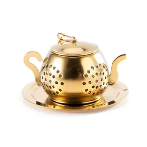 Golden Teapot Loose Leaf Tea Diffuser Stainless Steel Strainer Steeper Tea Infuser With Tray