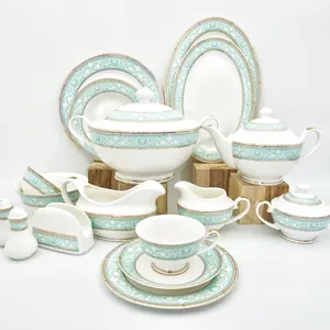 Vaisselles De Luxe-vajilla De porcelana De lujo europea, conjunto De vajilla azul y blanca brillante De Dubái, venta al por mayor