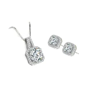 Groothandel Hanger Ketting Stud Earring Sieraden Set Eco-vriendelijke Mode Oorbellen En Ketting 925 Sterling Zilveren BYL-SJ0054