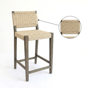 Tabouret de bar <span class=keywords><strong>en</strong></span> <span class=keywords><strong>bois</strong></span> massif avec dossier confortable <span class=keywords><strong>en</strong></span> corde tressée, design minimaliste, avec repose-pieds <span class=keywords><strong>pour</strong></span> la maison ou le bar - Product Image 1