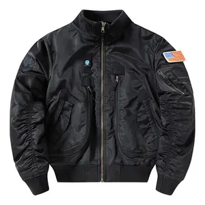 OEM Custom Design Streetwear Nylon Varsity Camo Pilot Jacket Winter Zipper Up Outdoor Flight Satin Men Bomber Jacket