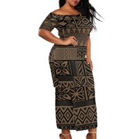 Robe tribale polynésienne traditionnelle dorée et noire à motif Tapa, style samoan, pour femme, avec haut et jupe à épaules dénudées – Meilleures ventes