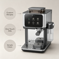 Cafetera Espresso Eléctrica Semiautomática Anbolife, 20 Bares, Molinillo Integrado, Pantalla Táctil, Cold Brew, OEM, Acero Inoxidable