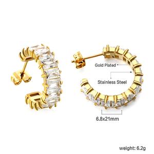 Pendientes de Aro Impermeables Brillantes en Forma de C con Circonita, Joyería de Acero Inoxidable Chapado en Oro, Pendientes de Aro Coloridos con Circonita Cúbica - Product Image 2