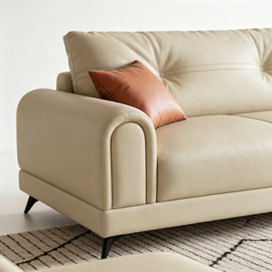 Sofá Chesterfield de Cuero Genuino con Mechones, Tres Plazas, Patas de Metal, Sofá Moderno para Sala de Estar con Brazos Enrollados - Product Image 2