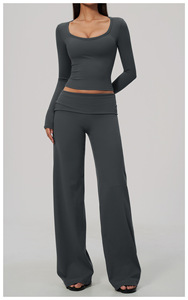 Ensemble 2 pièces pour femmes, haut court sans manches, pantalon large à rayures, polyester respirant, décontracté, printemps/été - Product Image 2
