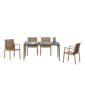Set da Pranzo da Esterno <span class=keywords><strong>con</strong></span> Telaio in Acciaio Resistente, 4 Sedie in Rattan PE e Tavolo <span class=keywords><strong>con</strong></span> Piano in Pietra Sinterizzata, Arredamento da <span class=keywords><strong>Giardino</strong></span> in Stile Moderno - Product Image 6