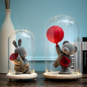 TC Led Light Preserved Rose Peluche Oso de peluche Conejo Sosteniendo Globo San Valentín Regalos del Día DE LA Madre Oso flocado en cúpula de cristal - Product Image 2