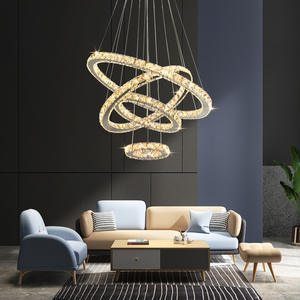 Modern Luxury Crystal Ring Chandelier Living Room Dining Room LED Steel Hanging Lamp Long Middle Sizes for Villa Application - Product Image 6