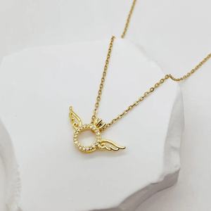 เครื่องประดับแฟชั่นชุบทอง18K ของผู้หญิงเครื่องประดับสแตนเลสล่าสุดสร้อยคอจี้รูปปีกนางฟ้าสร้อยคอสแตนเลส - Product Image 3