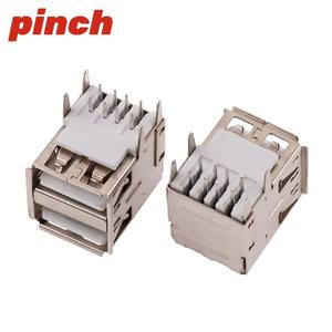 <b>USB</b> 2.0 Female <b>Socket</b> Dual Port Horizontal PCB Mount Copper Connector Type A 4P Welding Installation - Product Image 2