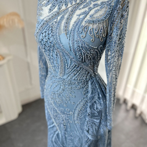 Sharon Said SS141 lujo Dubai azul sirena musulmán vestido de noche con sobrefalda de talla grande mujeres vestidos de fiesta de invitados de boda - Product Image 3