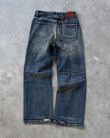 Fabrication sur mesure de jeans classiques pour hommes, vintage, délavés, déchirés, à cinq poches, coupe droite, taille mi-haute, décontractés.