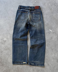 Jeans Classici da Uomo Personalizzati, Stile Vintage Lavato e Usurato, Cinque <span class=keywords><strong>Tasche</strong></span>, Gamba Dritta, Vita Media, Casual - Product Image 2