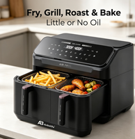 Friteuse à air Anbolife 11L à double panier 2400W avec écran tactile, sans huile, 8 préréglages, cuisson synchronisée, cuisine saine, OEM ODM