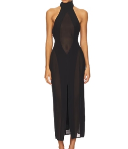 कस्टम अपरिभाषित महिला आकस्मिक पोशाक बुना प्राकृतिक कमर सेक्सी ठोस पैटर्न सरासर चिफ्लिन हैल्टर मैक्सी लंबाई - Product Image 3