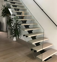 Escalier flottant contemporain Optima, marches d'escalier flottantes en noyer américain massif