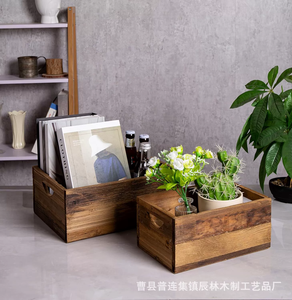 Caja de Madera Rectangular Estilo Rústico, Hecha a Mano, Apilable, Capacidad de 1-3L para Almacenamiento y Exhibición, Asas Resistentes, Uso Versátil - Product Image 2