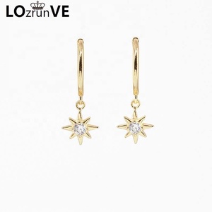 LOZRUNVE Pendiente de <span class=keywords><strong>aro</strong></span> de <span class=keywords><strong>estrella</strong></span> de joyería fina italiana con piedra CZ 925 Plata - Product Image 4