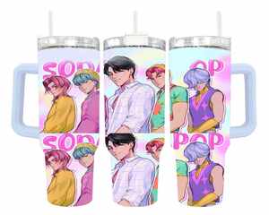 แก้วน้ำเก็บความเย็นแบบมีหูจับและหลอดดูด ลายใหม่ Saja Boys Tumbler K-POP Kpop Demon Hunters Girl ขนาด 40 ออนซ์ สำหรับกิจกรรมกลางแจ้ง - Product Image 3