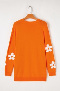 High Quality Customized <strong>Orange</strong> Floral Print Knitted Open Front Loose <strong>Cardigan</strong> for <strong>Women</strong> Casual Long Style for Winter - Product Image 6