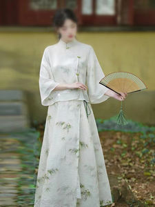 Nueva fábrica china <span class=keywords><strong>tradicional</strong></span> <span class=keywords><strong>mujer</strong></span> damas hanfu media falda <span class=keywords><strong>qipao</strong></span> conjunto de dos piezas mujeres verano Maxi vestido de talla grande cheongsam - Product Image 4