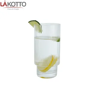 घर और बार के लिए 380ML उच्च गुणवत्ता वाले ग्लास कप बांस और स्ट्रॉ के साथ ग्लास कप