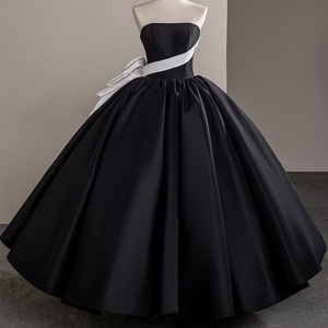 Vestidos de Noche Góticos Negros con Costuras Blancas, Vestidos de Tul sin Tirantes con Cordones, Vestidos de Novia de Gala Sfy04 - Product Image 2