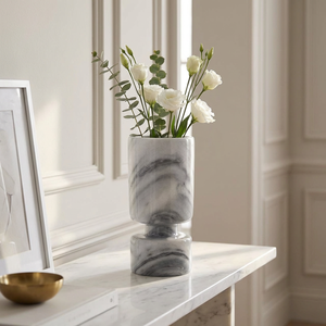 Vaso <span class=keywords><strong>in</strong></span> Marmo Grigio <span class=keywords><strong>Naturale</strong></span>, Lussuoso Vaso <span class=keywords><strong>in</strong></span> <span class=keywords><strong>Pietra</strong></span> per Fiori, Decorazione per la Casa, Vaso Artigianale <span class=keywords><strong>in</strong></span> Marmo - Product Image 1
