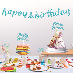 Happy Birthday <b>Glitter</b> Banner Paper Arch Decor Birthday Party Decoration Disposable - Product Image 3