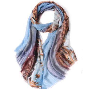 custom pashmina merino 100% wool printed scarf floral for women designer long boiled wool scarf shawl