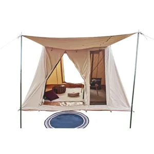 새로운 도착 고품질 가족 캠핑 코튼 캔버스 플렉스 활 텐트 방수 스프링 바 야외 텐트