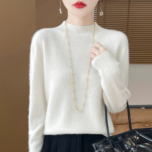 Suéter de Punto 100% Lana, Estilo Coreano, Invierno, Casual, <span class=keywords><strong>Cuello</strong></span> <span class=keywords><strong>Alto</strong></span>, Un Botón, Suave, Diseño Nuevo 2025, Color Sólido - Product Image 2