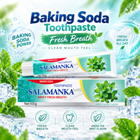 Pasta Gigi Pemutih OEM ODM Teh Hijau Mint Baking Soda Label Pribadi Nafas Segar Tahan Lama Menghilangkan Noda Permukaan Gigi