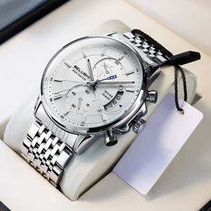 Montre <span class=keywords><strong>Chronographe</strong></span> Quartz Homme Belushi de Haute Qualité 576, Étanche, Boîtier en Alliage et Cuir, Cadran Vintage à Aiguilles, 42mm, Lumineuse - Product Image 2