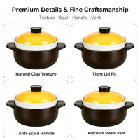 Casserole vapeur en céramique 2 niveaux 5,5 L, revêtement alimentaire, fond plat, compatible gaz, ensemble de cuisson 2-en-1 pour ragoûts, passe au lave-vaisselle