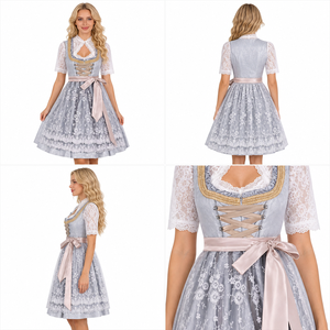 Camicetta Dirndl in Pizzo Premium con Squisito Sovrapposizione Floreale, Design Moderno ed Elegante, Abito da Donna per Halloween/Costume TV/Film <span class=keywords><strong>3</strong></span> - Product Image 6