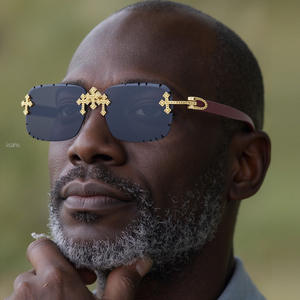 Lunettes de soleil sans monture sur mesure unisexe, verres PC noirs, protection UV400, branches effet bois, style Instagram - Product Image 2