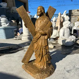 BLVE all'aperto chiesa di metallo decorativa scultura cristiana a grandezza naturale bronzo san Andrew con statua a croce
